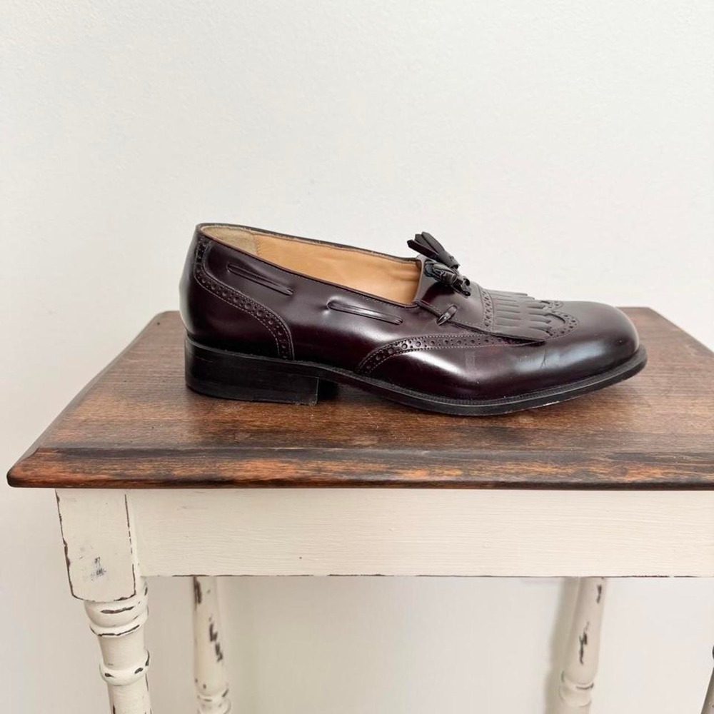 Nordstrom genuine leather men's burgundy ox blood pinched tassel loafer 8 wide - Picture 2 of 8